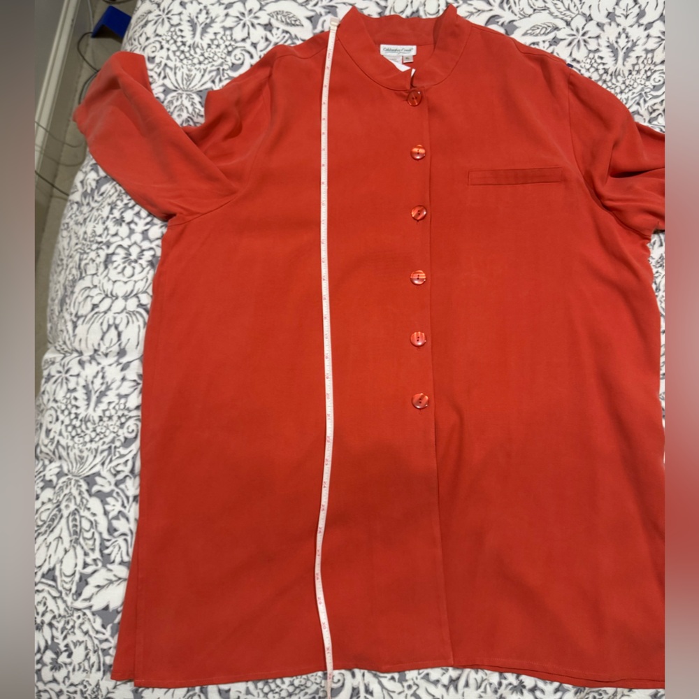 Coldwater Creek NWT 100% silk orange button down long sleeve long shirt size XL - Picture 11 of 11